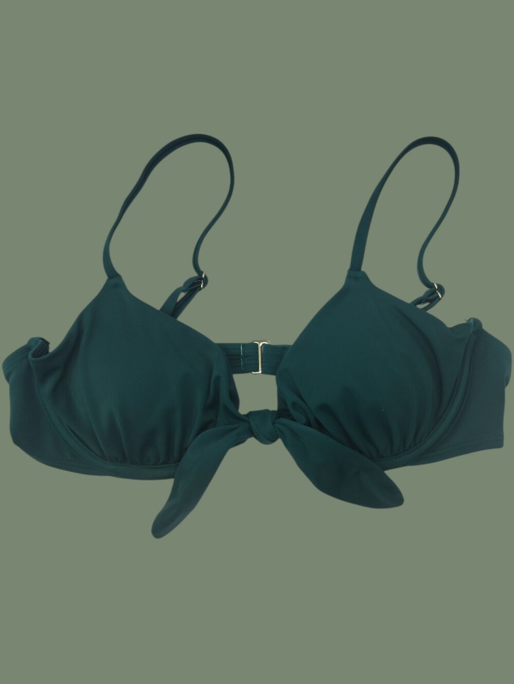 Shade & Shore Dark Green Knot-Front Bikini Top